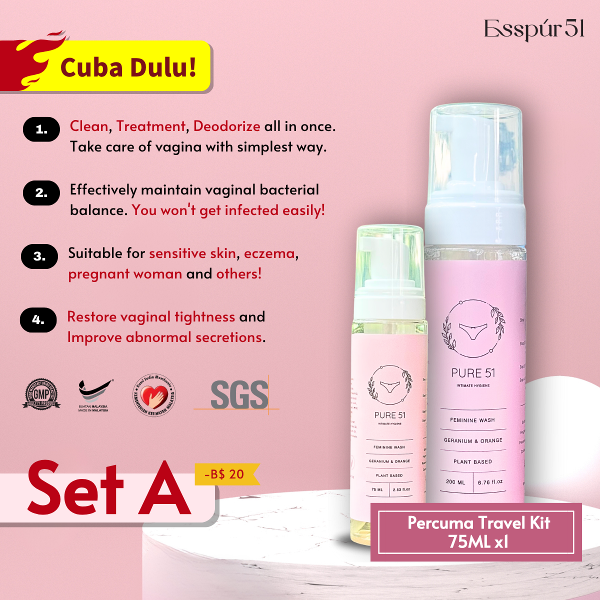 Set A - 200ML x1 + Percuma Travel Kit (75ML) x1