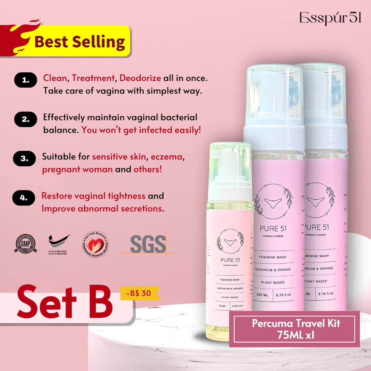 Set B - 200ML x2 + Percuma Travel Kit (75ML) x1