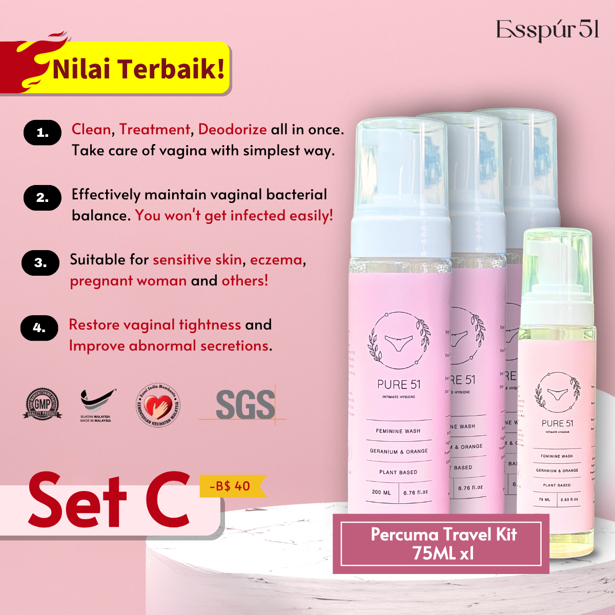 Set C - 200ML x3 + Percuma Travel Kit (75ML) x1
